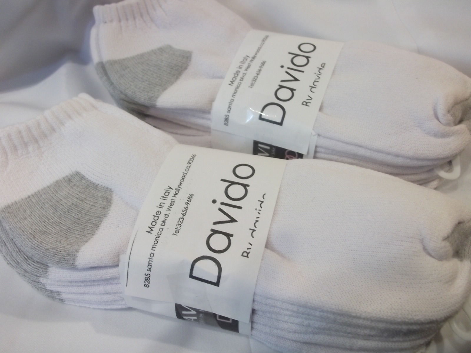 Davido Mens socks ankle low 100% cotton made in Italy white 8 pairs ...