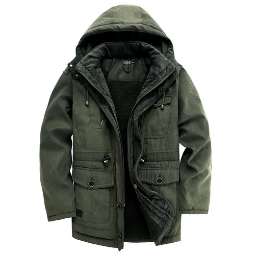 Mens Thick Coat Solid Color Large Size Jacket Mid-length Cotton Coat Casual Tops - Picture 6 of 17