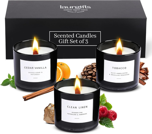 Scented Candles Set of 3 – Candle Box with Masculine Aromas of Tobacco, Cedar Va - Picture 11 of 12