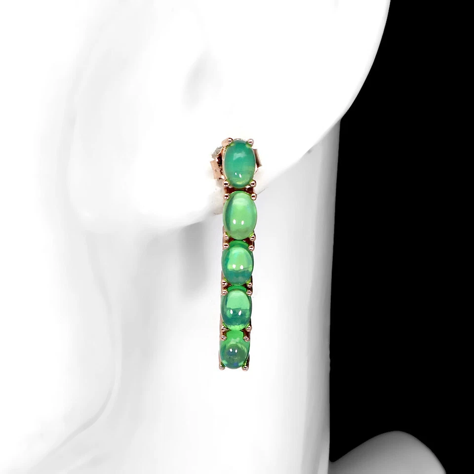 925 Orecchini Argento Sterling Ovale Opale di Fuoco 6x4mm Naturale Gemma - Immagine 2 di 4