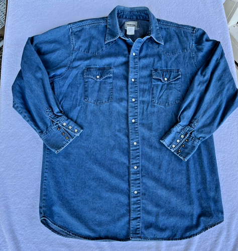 Frontier Pearl Snap Shirt Herren XLT Blau Denim Langarm Workwear Rodeo Western