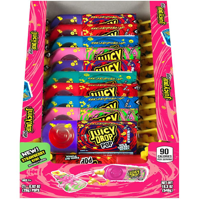 Juicy Drop Valentine's Sour Candy Lollipops - 21 Ct Sweet Lollipops with Sour Ca