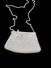 VTG White Mesh Metal Clutch Crossbody Purse Petite Shoulder Strap