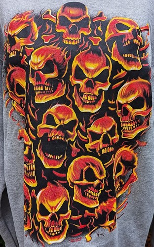 Skulls of Fire Sweatshirt Pullover L SOL`S Biker Totenköpfe 666 - Picture 2 of 2