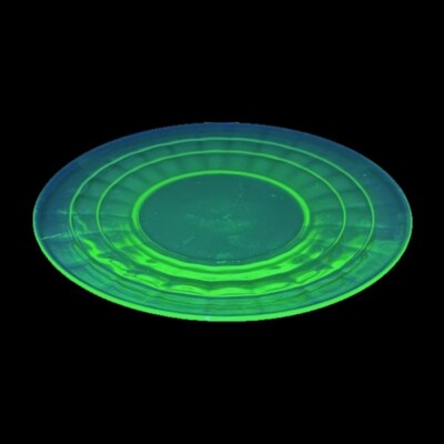 Vintage Anchor Hocking Block Green Plate Uranium Vaseline Depression Glass 8 
