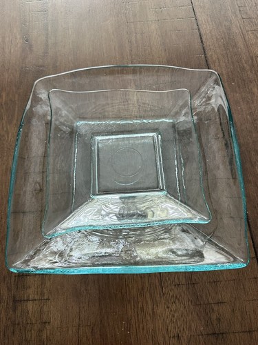 2 Recycle Stretch Glass Square Dish Aqua Green Serving Platter Art Glass in EUC - Picture 8 of 8