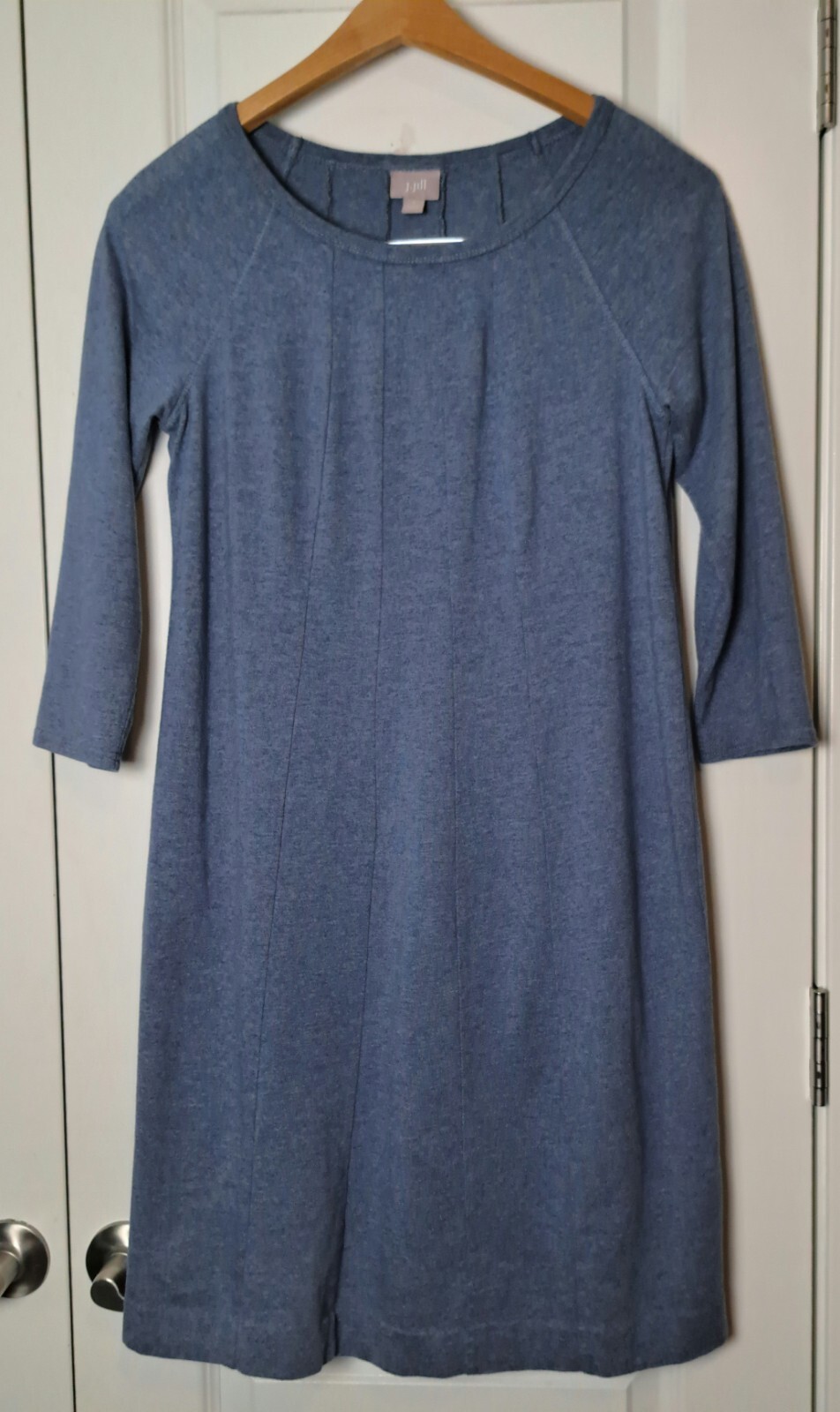 J Jill Blue Shift Dress Size S Stretch Pleated Minimalist Cotton Blend