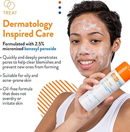 Acne Free Oil-Free Cleanser, Benzoyl Peroxide 2.5% with Glycolic Acid 8 Fl Oz - Picture 3 of 11