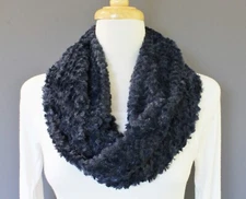 drk blue scarf faux fur cowl neck circle infinity endless loop super soft fluffy