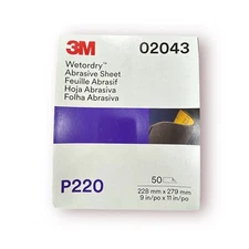 3M Wetordry Abrasive Sandpaper Sheet (02043, 2043), 220 Grit, 50 Count