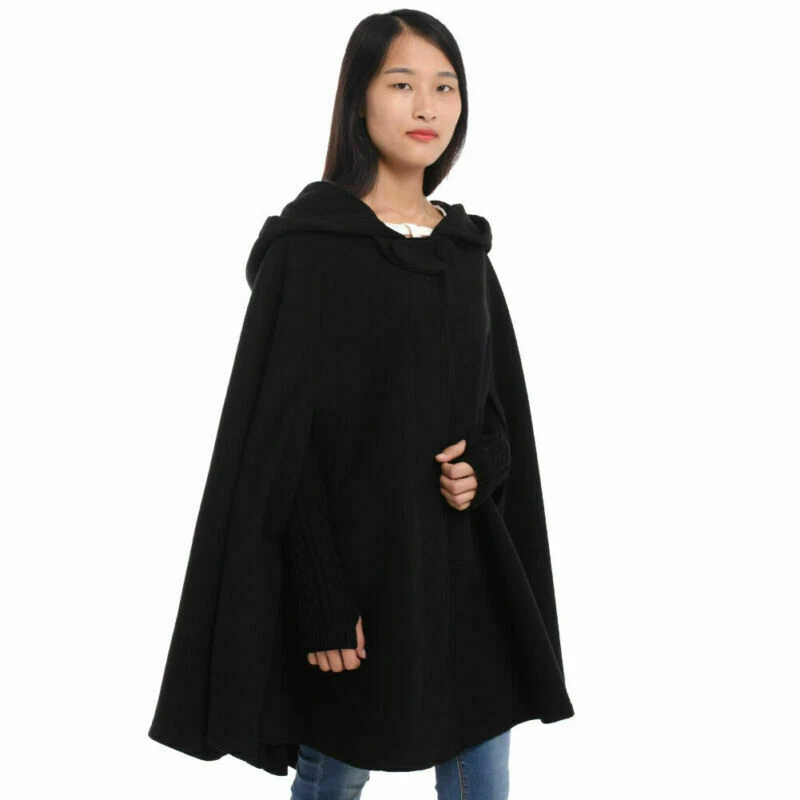 Plus size cape top coat with hood
