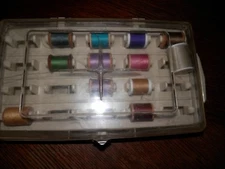 Vintage Plastic Sewing Box with Wooden Spools