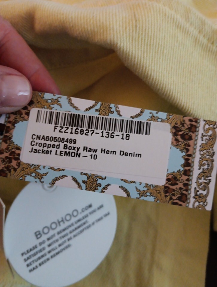 Boohoo denim jacket UK 10 Lemon Short eBay