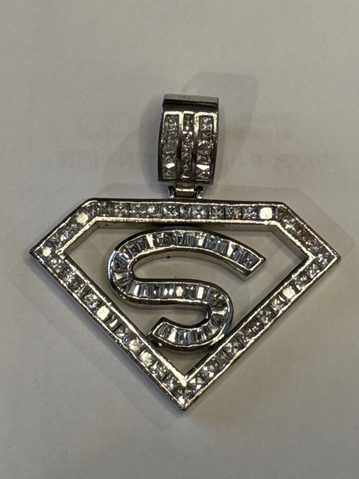 Custom Superman Pendant 925 Sterling Silver 42G TW Cubic Zirconia 2" - Image 4 of 4