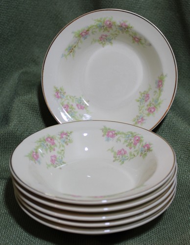 6 Taylor Smith Taylor Brides Bouquet 5.5 Fruit Dessert Bowls Pink Blue Flowers - Picture 2 of 5