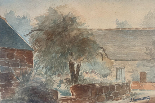 Aquarelle Paysage Nature Village Maison Arbre Plantes Architecture Campagne - Photo 10/11