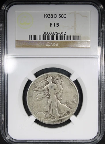 1938-D Walking Liberty Half Dollar NGC F15 KEY DATE 50C Low Grade