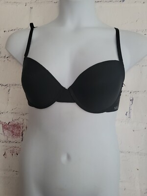 Nine West Black Padded Push Up Demi Bra size 36C Adjustable Spaghetti Straps