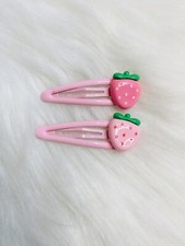 Strawberry 2 PCs Snap Hair Clips Hairpin Women Girls Y2K Pink NEW