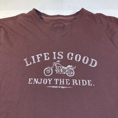 LIFE IS GOOD Motorcycle Biker Enjoy The Ride V Neck T SHIRT Sz Mens M