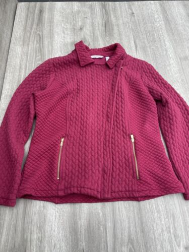 Isaac Mizrahi Live Cardigan Jacket Womens Medium Zip Red Sweatshirt Maroon