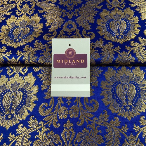 £15 Gold Indian Floral Metallic Print Banarsi faux Silk Brocade Fabric 40" M370 - Picture 27 of 70