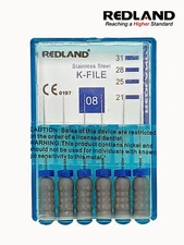 REDLAND Endodontic Root Canal K-file 21mm Size 8 (6 per pack)