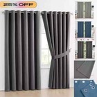 Thermal Thick Blackout Curtains Ready Made Eyelet Ring Top Curtain Pair Tiebacks