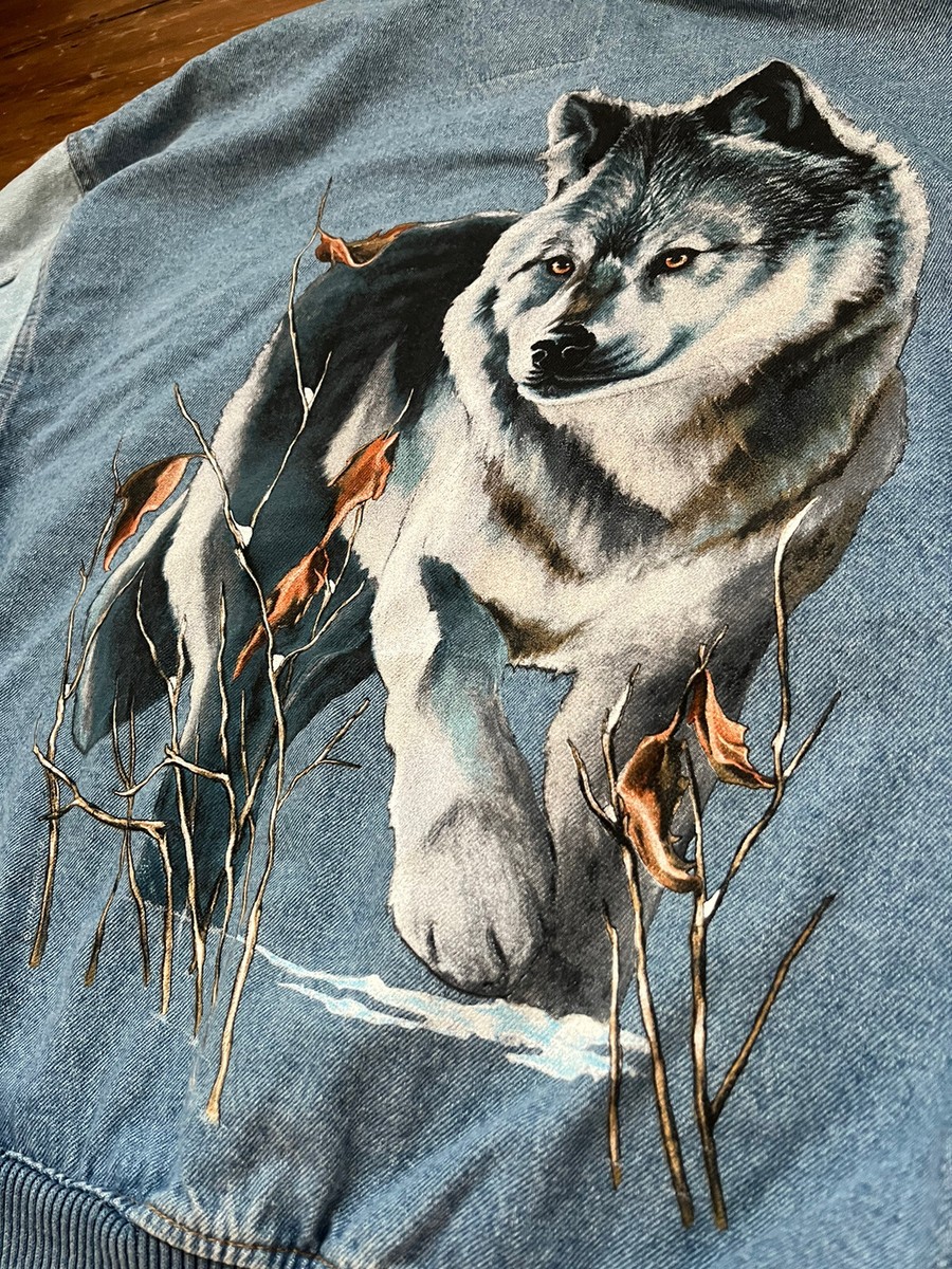 CLASSIC ID Wear Wolf Graphics Denim Jacket Men's M / L