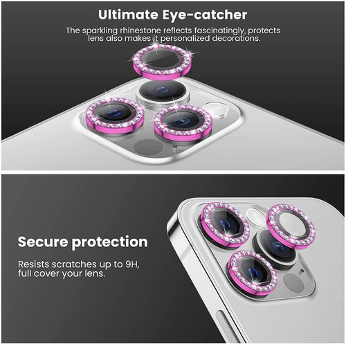For iPhone 16 15 14 13 12 Pro Max Diamond Tempered Glass Metal Camera Protector - 第 27/31 張圖片