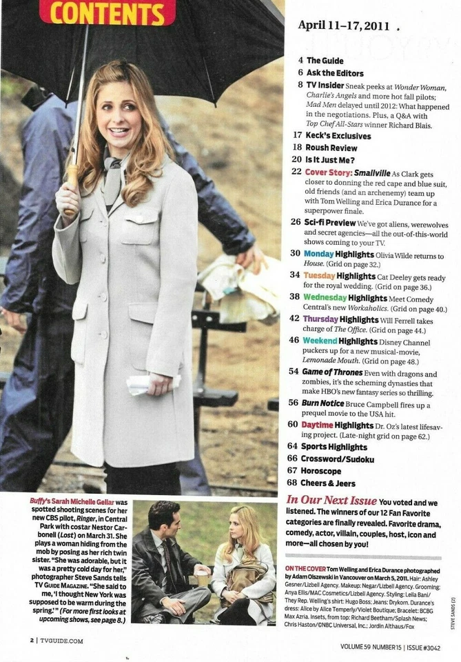 TV Guide Magazine Smallville Tom Welling Erica Durance Grey's Anatomy 2011 - Image 2 of 4