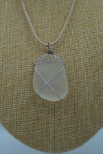 White Clear Silky Sea Glass Pendant: Oblong Shape P 84 