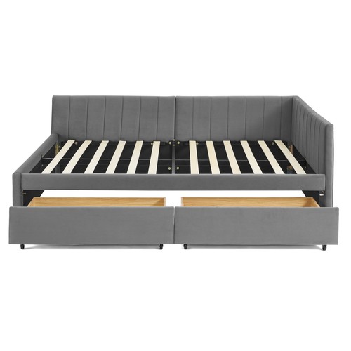 Full Size Velvet Upholstered Tufted Bed Frame Sofa Bed Daybed W/ 2 Drawers Grey - Picture 13 of 24