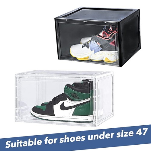 Premium Shoe Box Sneaker Display Storage Case Clear Plastic Boxes Side Stackable - Picture 4 of 14