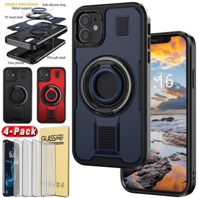 For iPhone 11 Shockproof Dual Ring Stand Case Protective Cover Screen Protector