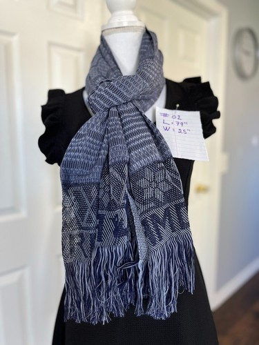 Vintage Mexican Rebozo Multicolor Blue Handmade Cotton Shawl Wrap Scarf - Picture 1 of 5