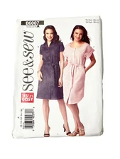 Butterick 6007 UNCUT See & Sew Easy Button Front Dress Sizes 8 - 16 FACTORY FOLD