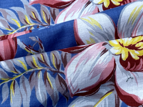 40er MAGNOLIEN am Himmel Hollywood Regency Shabby Chic blau Rindenstoff Vintage Stoff - Bild 3 von 10