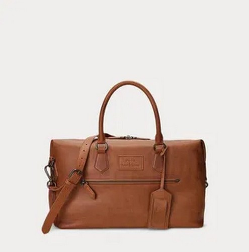 Polo Ralph Lauren Men's Pebble Leather Duffle Bag Weekender Saddle Brown - Picture 3 of 9