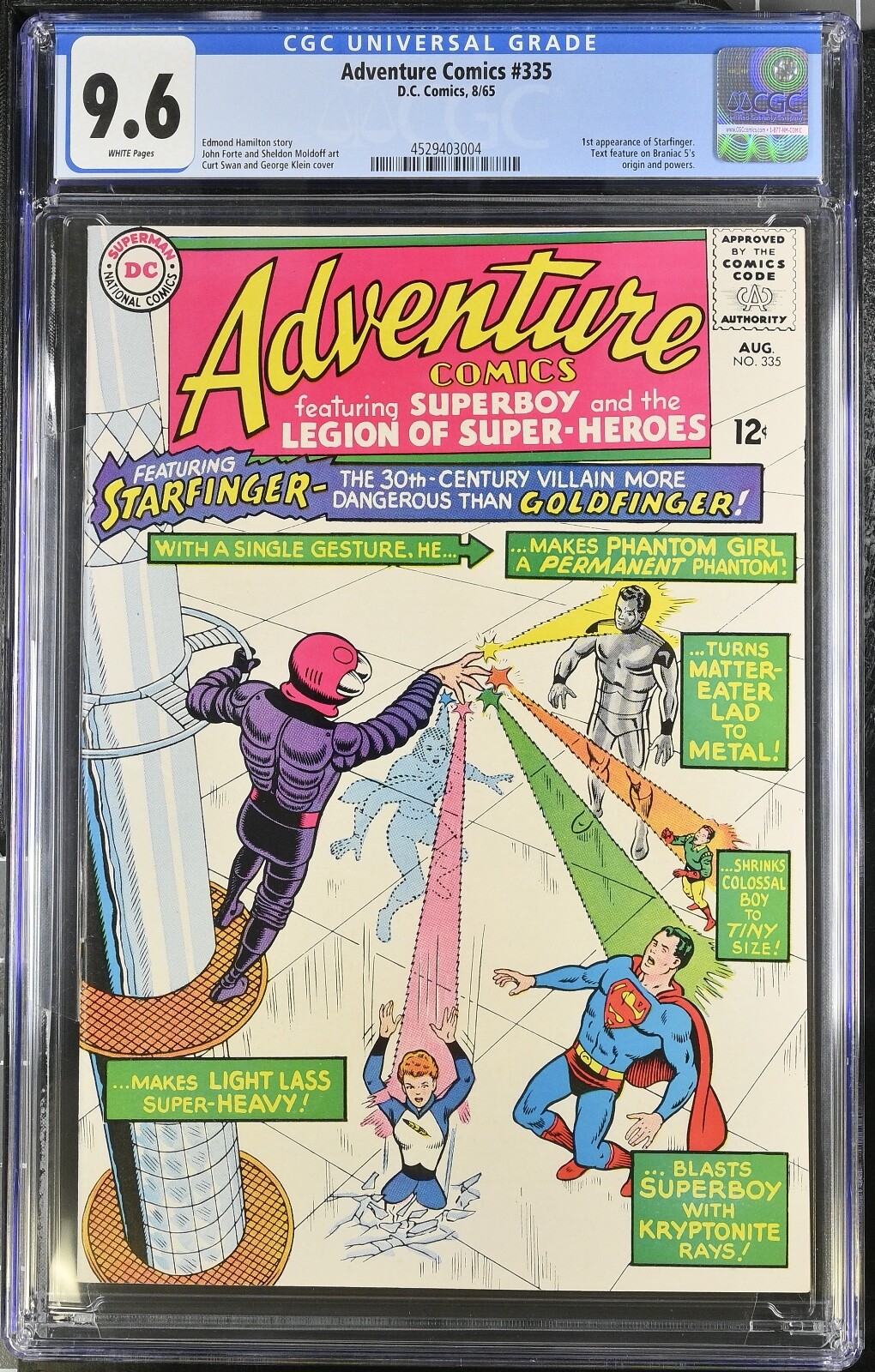 ADVENTURE COMICS #335 CGC 9.6 WHITE PAGES DC 1965 1ST APPEARANCE STARFINGER