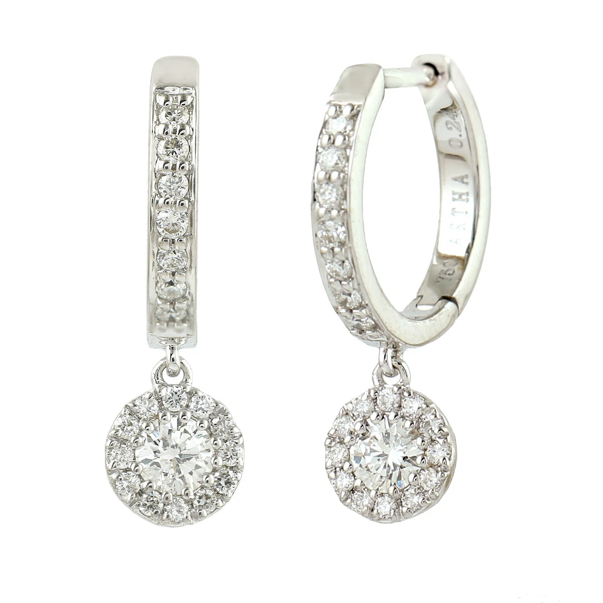 White gold and store diamond huggie earrings