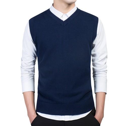 Cotton Knitted Vest V Neck Sweater 