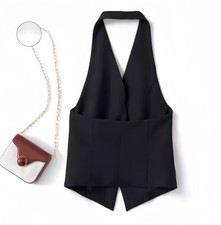 Lady Girl Halter Vest Waistcoat Gilet Tank Tops Vintage Jacket Coat Black Casual