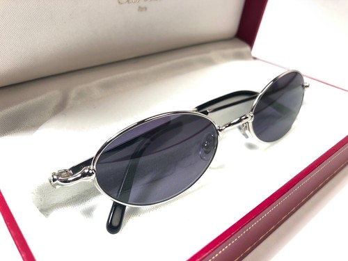 NEW VINTAGE CARTIER FILAO 47MM OVAL PLATINE GREY LENSES SUNGLASSES FRANCE 18K - Picture 3 of 7
