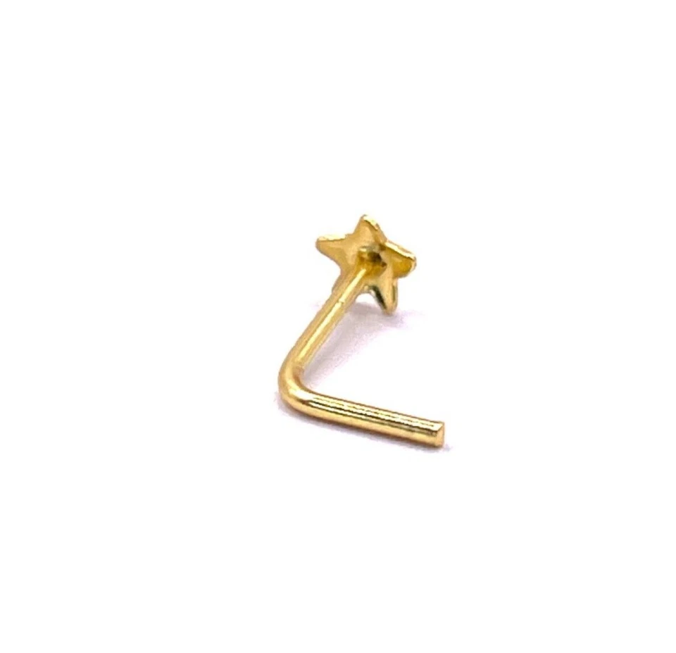 Gold star nose stud 18 ct k  carat Yellow Gold plated over silver Star L Shaped - Image 3 of 3