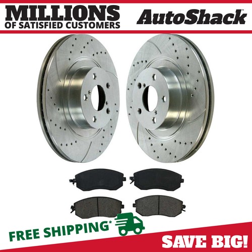 Front Drilled Slotted Brake Rotors Silver & Pads for Subaru BRZ