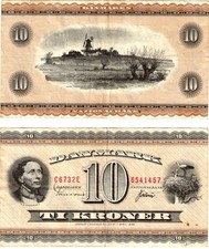 1973 Denmark Banknote 10 Kroner Circulated P44