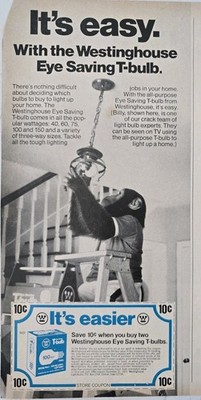 1974 Westinghouse T-bulb monkey changing light coupon Vintage ad