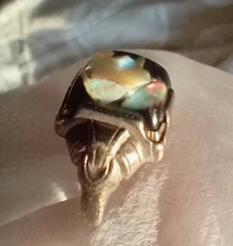 ANTIQUE 'OSBEE' OSTBY BARTON OPAL ENGRAVED STERLING SILVER RING