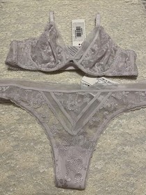 La Perla Studio Jelena 36A M U-Wire Bra Thong Set Silver